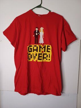 Game Over Red M T-Shirt Funny Groom Bride Tee Shirt Bachelor Wedding Gift